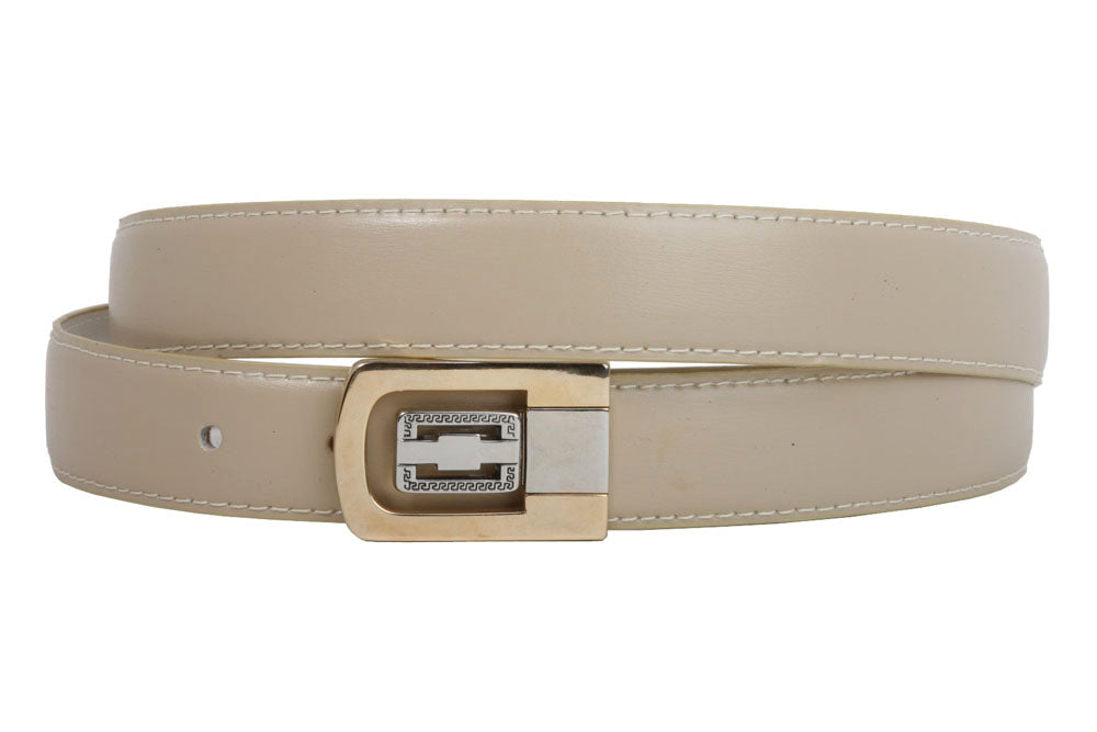 1 1/8 Inch Clamp On One Size Fits All Feather Edged Solid Plain Faux Leather Dress Belt - OnlineBelts