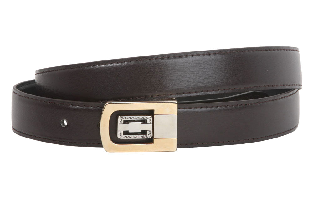 1 1/8 Inch Clamp On One Size Fits All Feather Edged Solid Plain Faux Leather Dress Belt - OnlineBelts