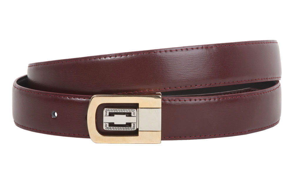 1 1/8 Inch Clamp On One Size Fits All Feather Edged Solid Plain Faux Leather Dress Belt - OnlineBelts