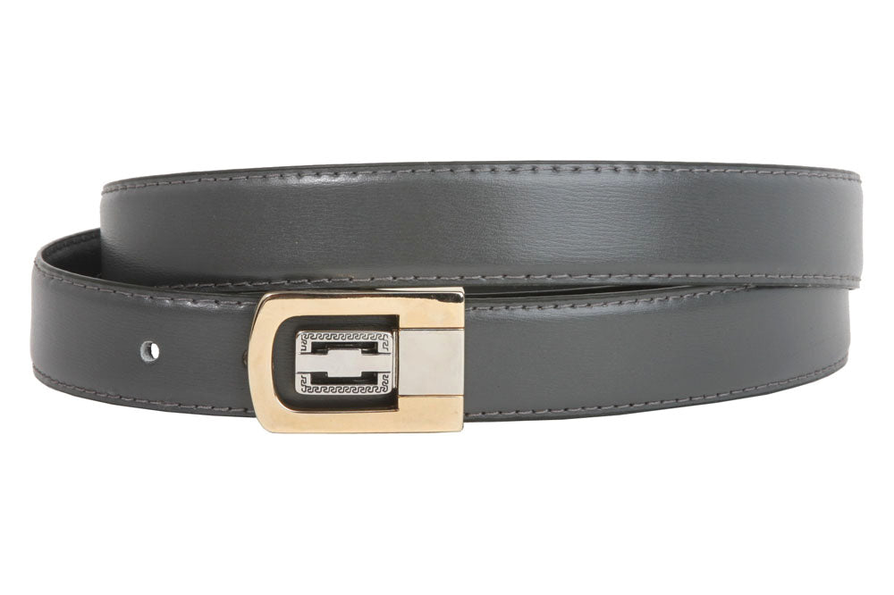 1 1/8 Inch Clamp On One Size Fits All Feather Edged Solid Plain Faux Leather Dress Belt - OnlineBelts