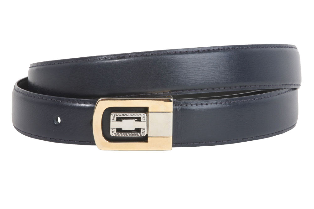 1 1/8 Inch Clamp On One Size Fits All Feather Edged Solid Plain Faux Leather Dress Belt - OnlineBelts