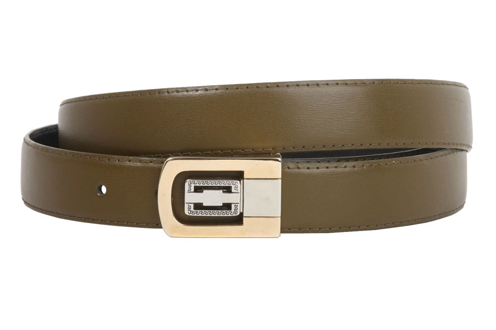 1 1/8 Inch Clamp On One Size Fits All Feather Edged Solid Plain Faux Leather Dress Belt - OnlineBelts