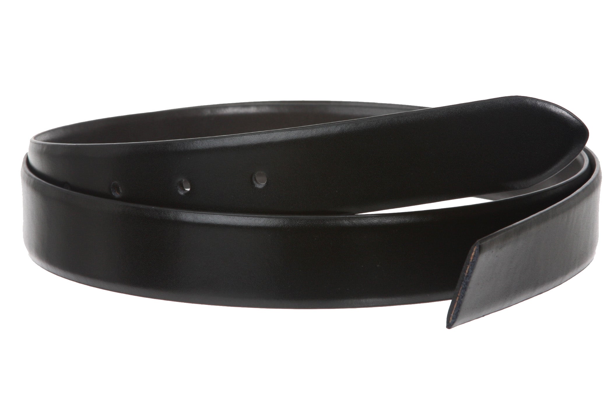 1 1/8" Black Cut-To-Fit One-Size-Fits-All Feather Edged Plain Leather Belt Strap
