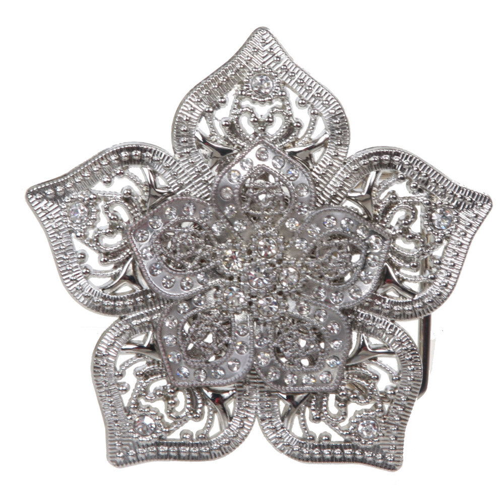 Double Layer Perforated Rhinestone Floral Nickel Free Belt Buckle