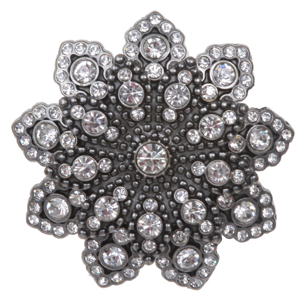 1 1/2" Double Layer Rhinestone Floral Nickel Free Belt Buckle