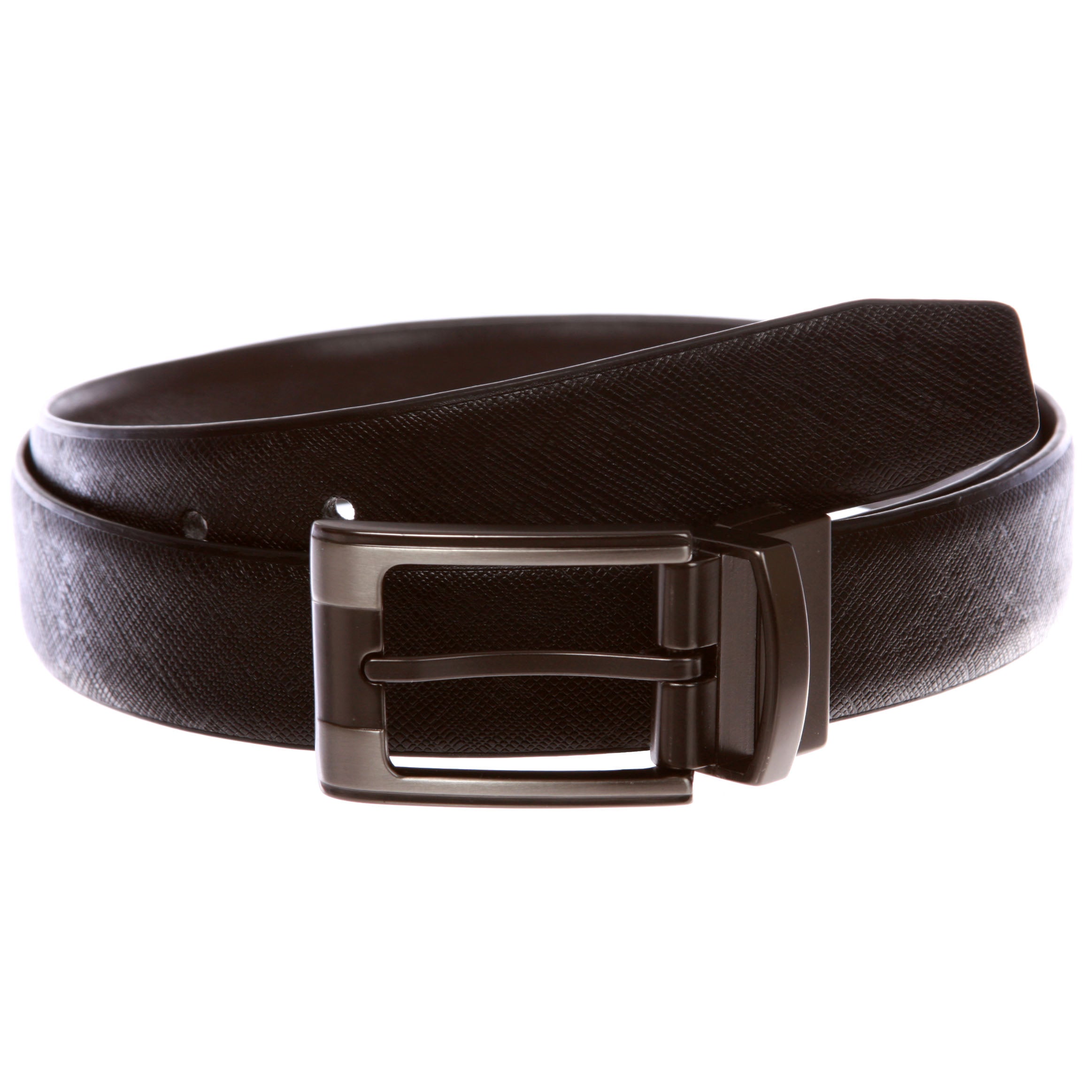 Men's Classic & Fashion Feather Edged Embossed Reversible Leather Dress Belt - OnlineBelts