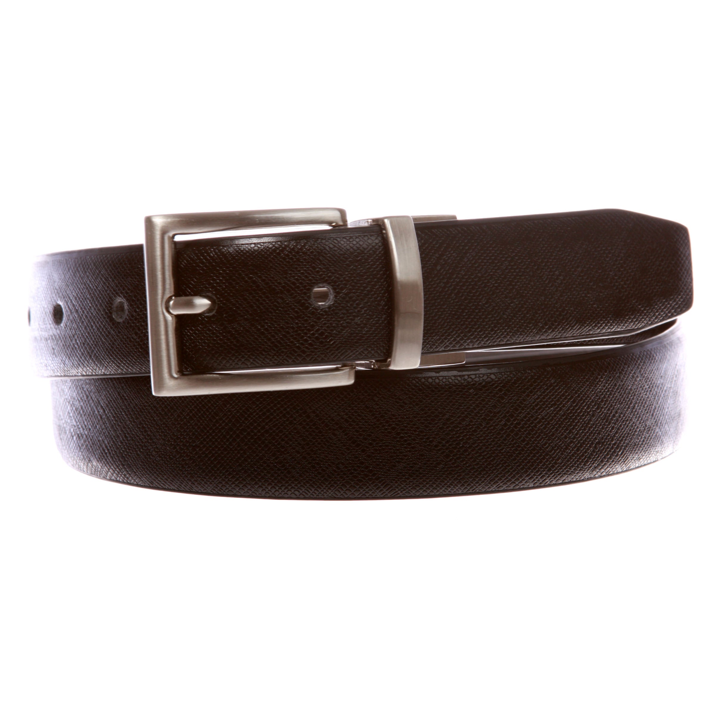 Men's Classic & Fashion Feather Edged Embossed Reversible Leather Dress Belt - OnlineBelts