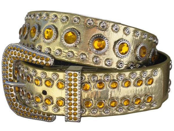Western Rhinestone Metallic Studded Non-leather Belt - OnlineBelts