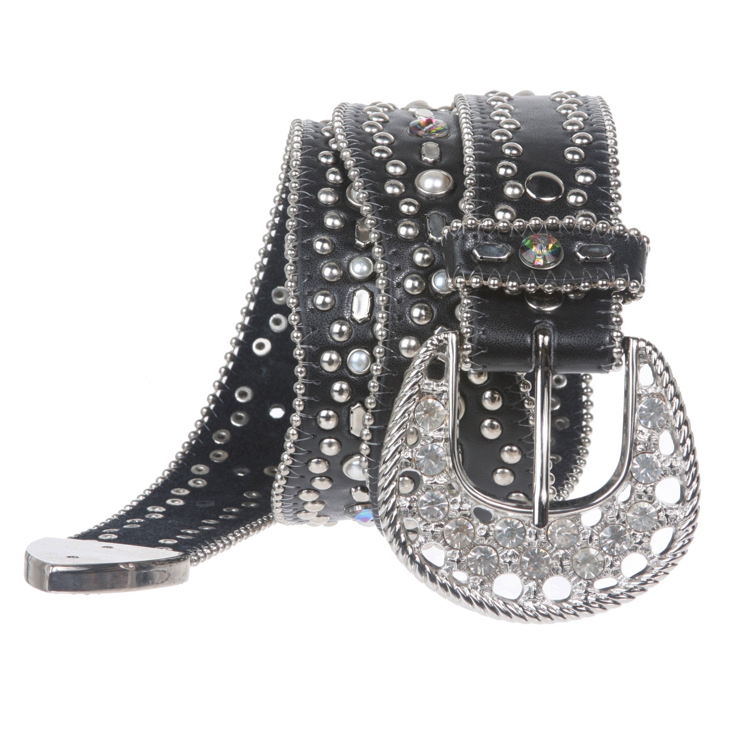 Snap On Western Rhinestone Leather Studded Belt - OnlineBelts