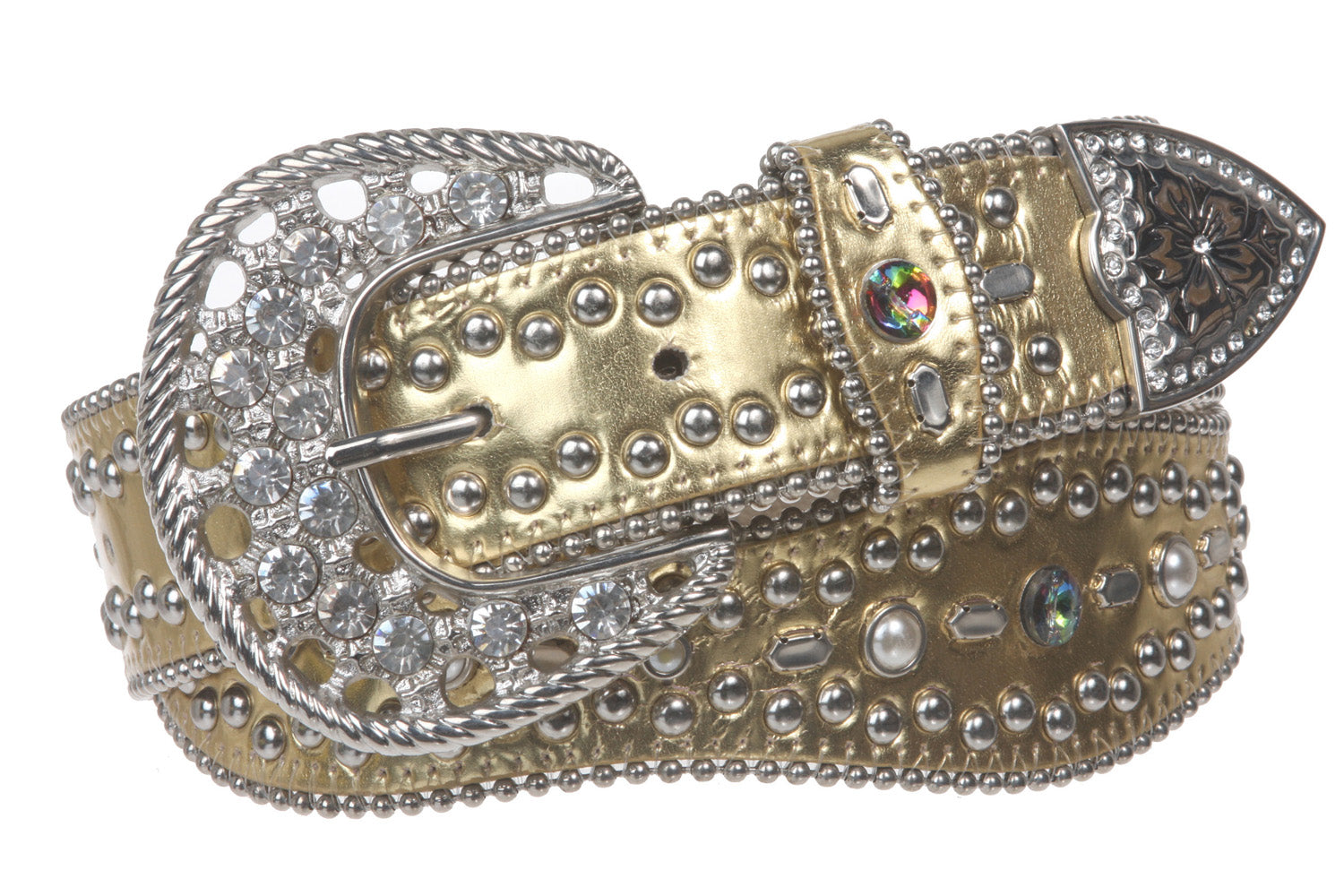 Snap On Western Rhinestone Leather Studded Belt - OnlineBelts