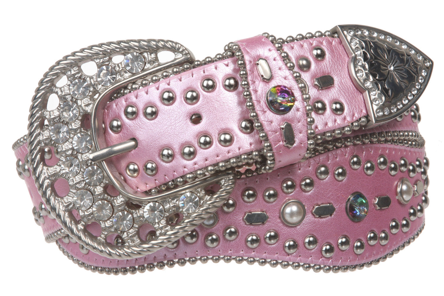 Snap On Western Rhinestone Leather Studded Belt - OnlineBelts