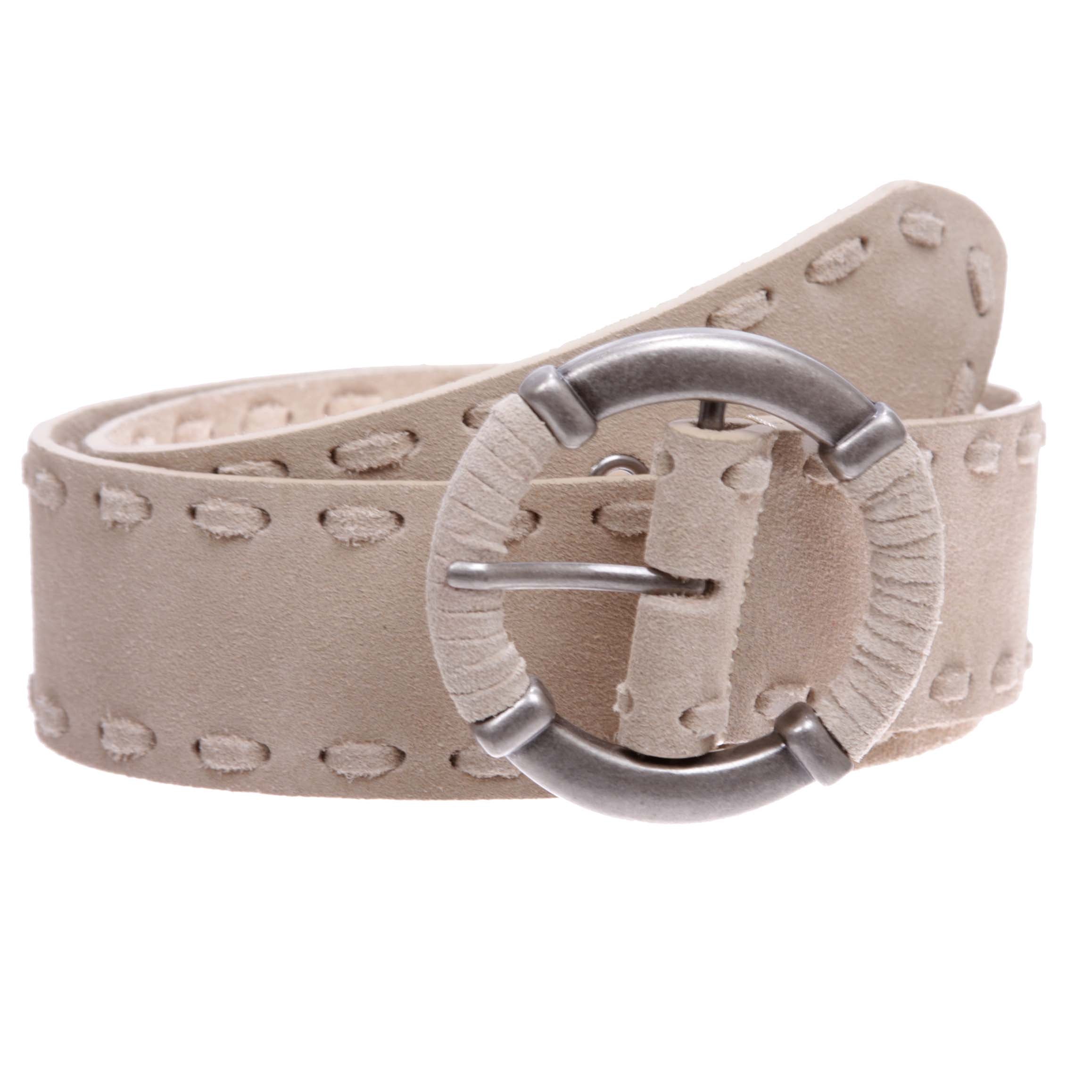 Women's 1 7/8" Lace Edged Braided Cow Suede Leather Round Belt - OnlineBelts
