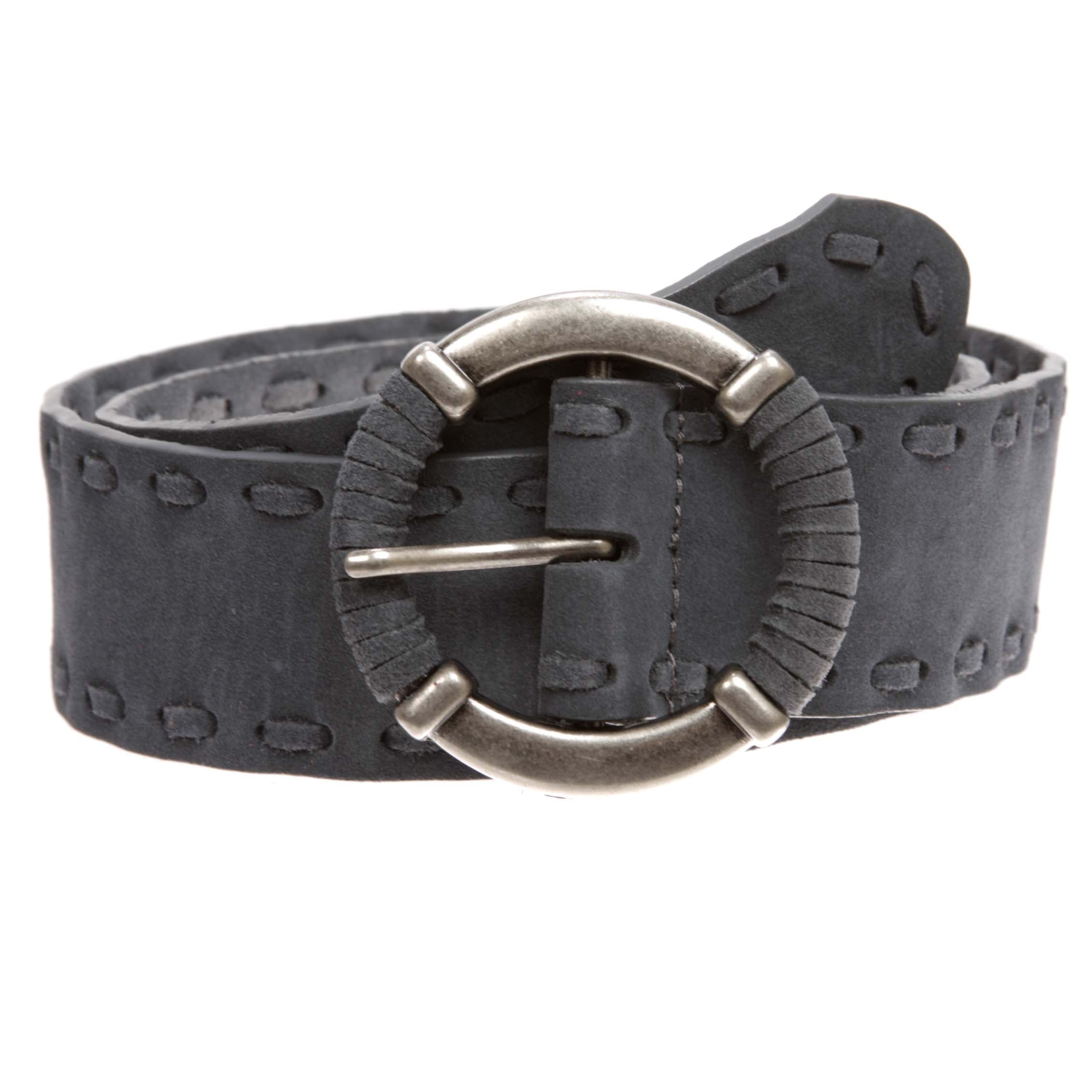 Women's 1 7/8" Lace Edged Braided Cow Suede Leather Round Belt - OnlineBelts