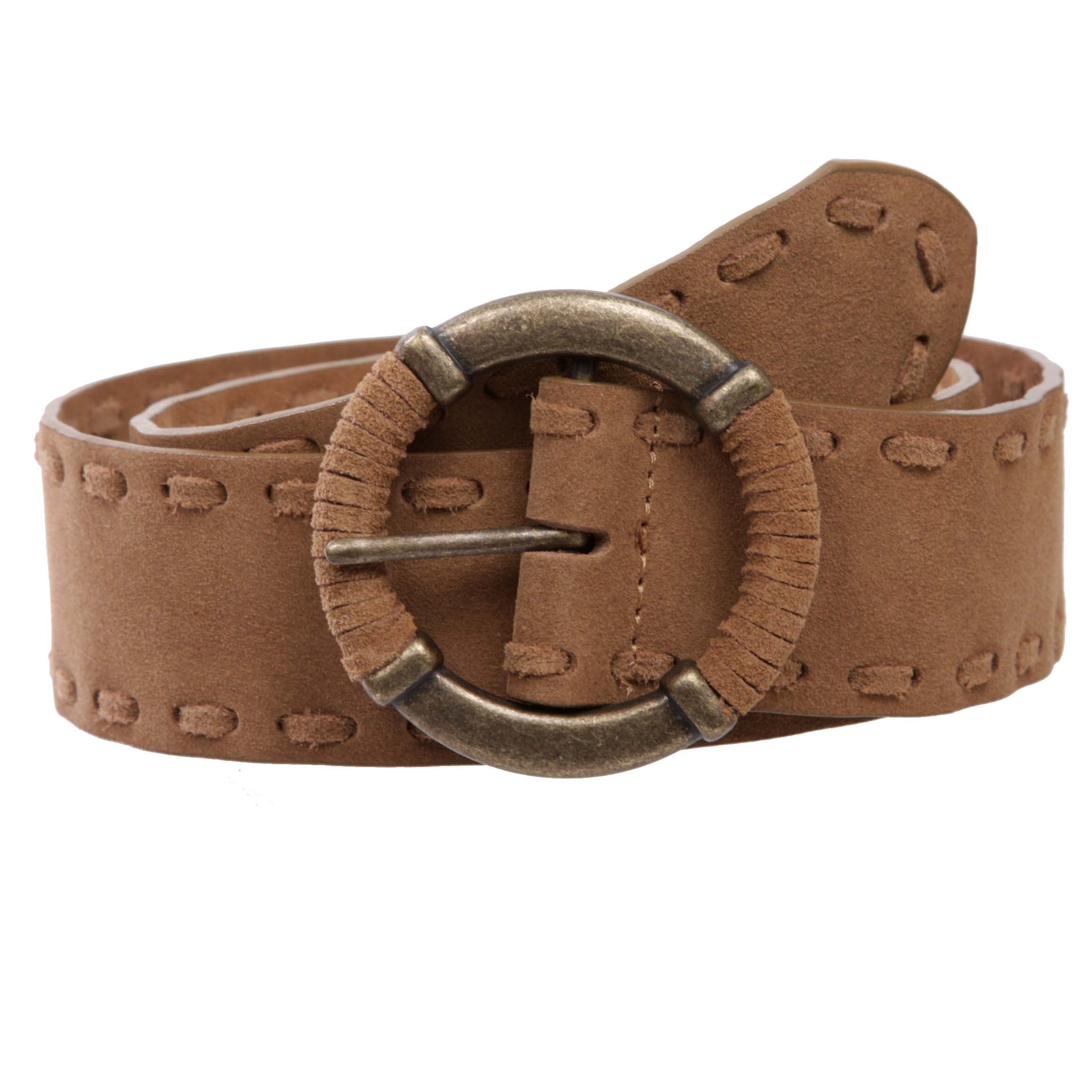 Women's 1 7/8" Lace Edged Braided Cow Suede Leather Round Belt - OnlineBelts