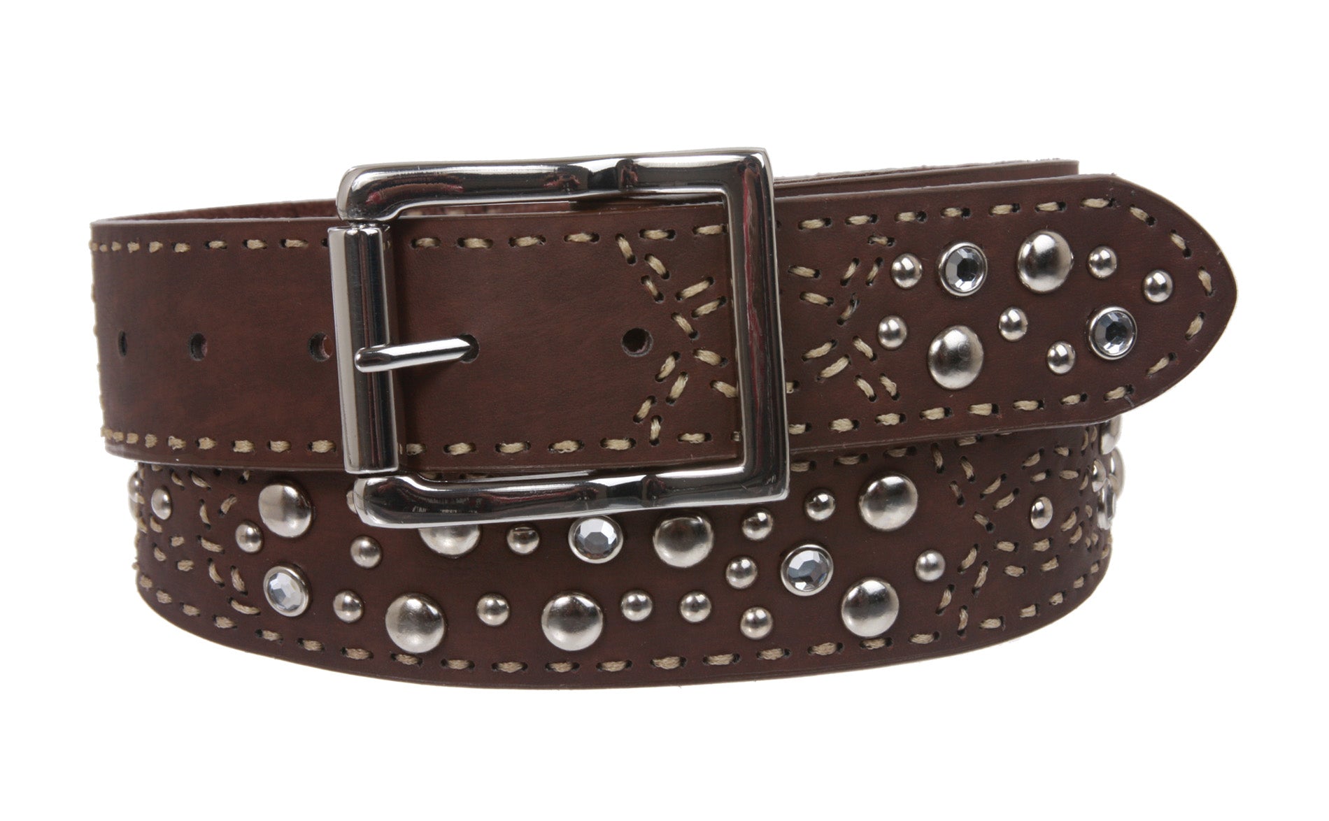 Snap On Rhinestone Rivet Studs Leather Belt - OnlineBelts