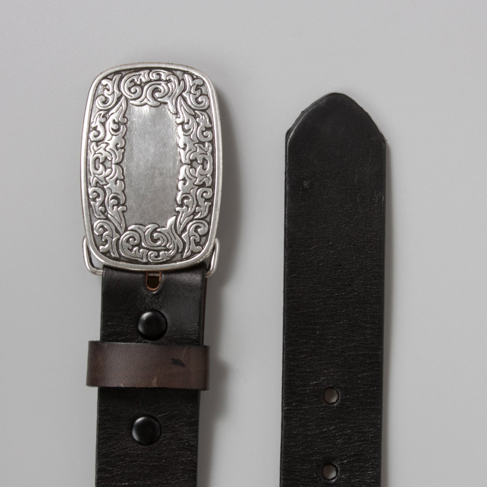 Snap On Leather Jean Belt with Western Fancy Scroll Engraving Oval Buckle - OnlineBelts