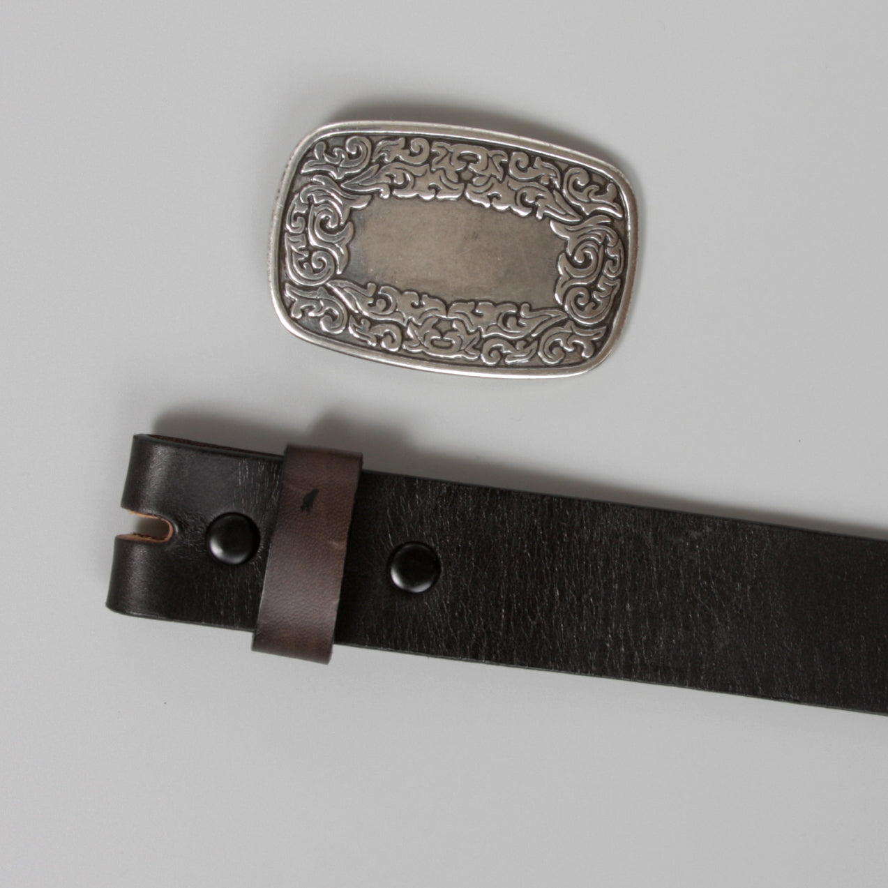 Snap On Leather Jean Belt with Western Fancy Scroll Engraving Oval Buckle - OnlineBelts