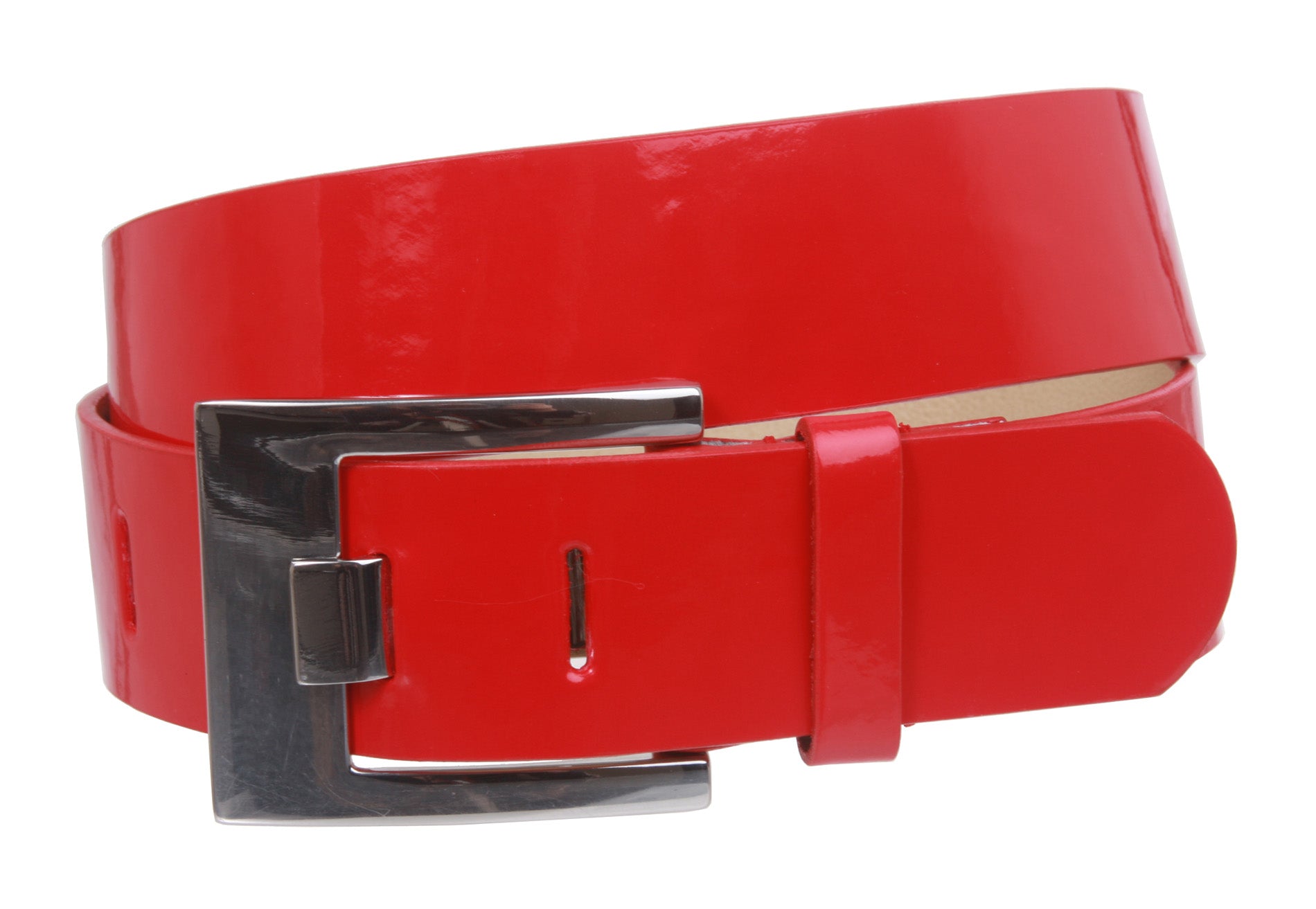 Ladies Square Metal Buckle Patent Plain Leather Fashion Belt - OnlineBelts