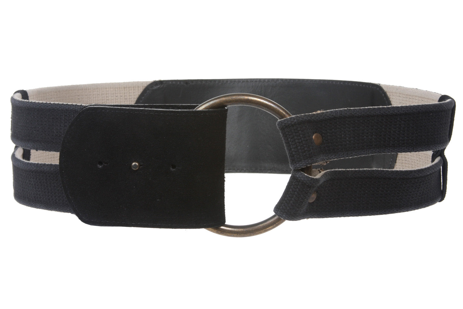 COBALT Ladies 3" Wide Leather with Cotton Web Trim Ring Fold Buckle Belt - OnlineBelts