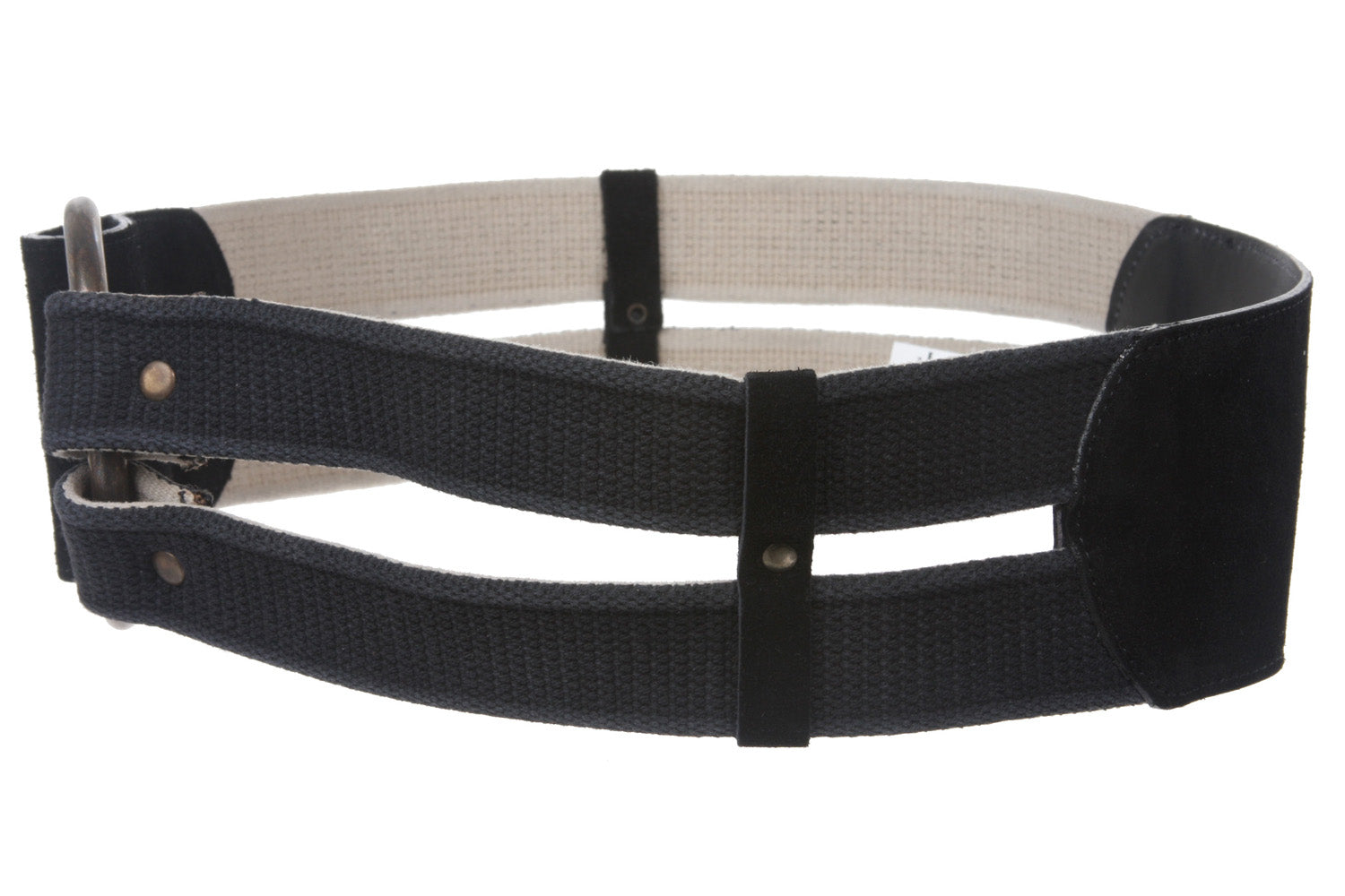 COBALT Ladies 3" Wide Leather with Cotton Web Trim Ring Fold Buckle Belt - OnlineBelts