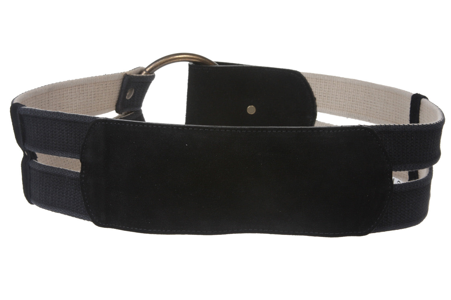 COBALT Ladies 3" Wide Leather with Cotton Web Trim Ring Fold Buckle Belt - OnlineBelts