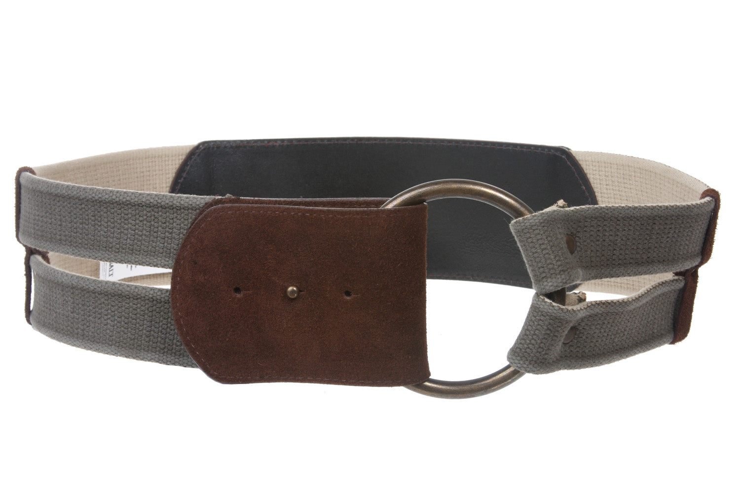 COBALT Ladies 3" Wide Leather with Cotton Web Trim Ring Fold Buckle Belt - OnlineBelts