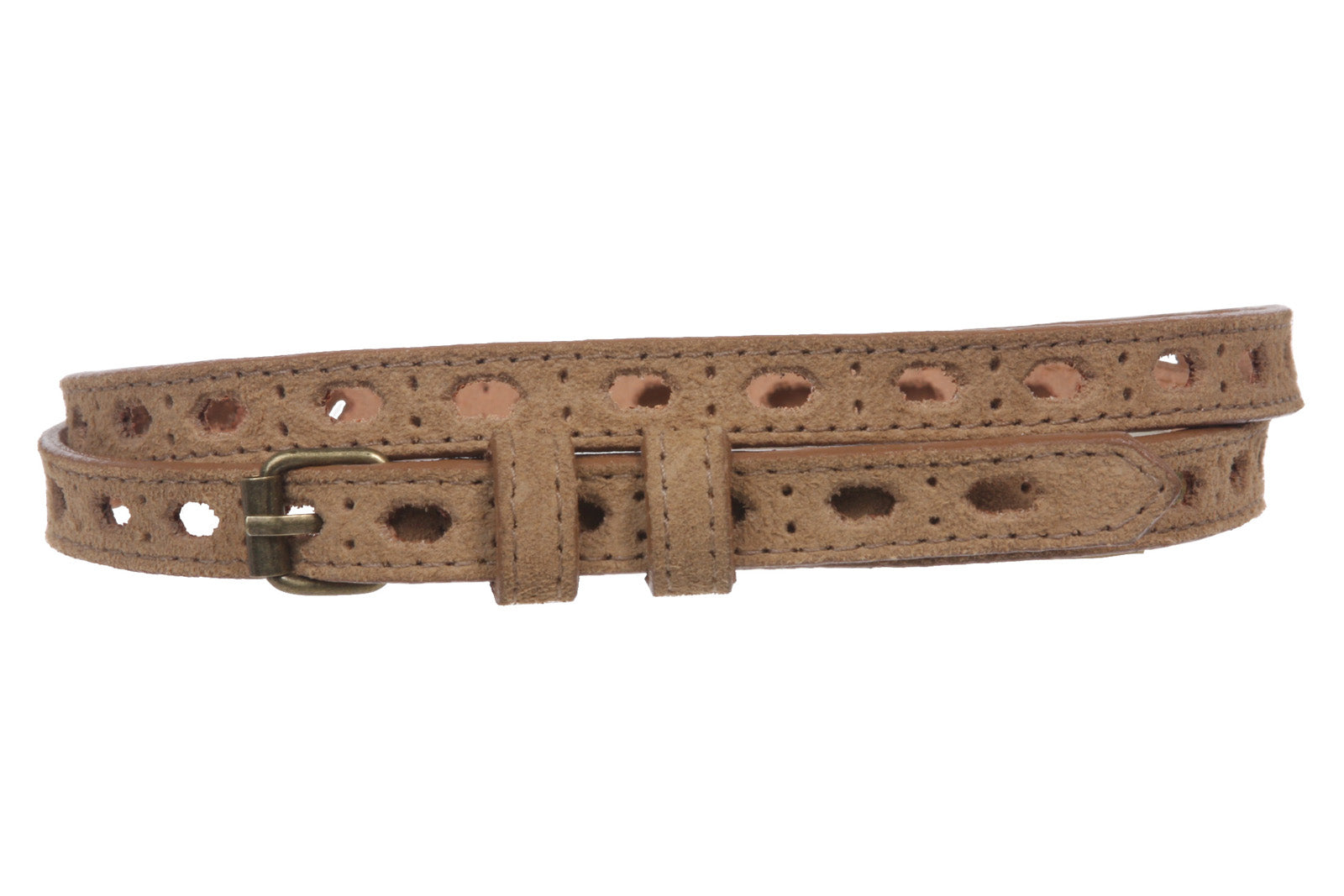 Women's 1/2" (12mm) Skinny Stitching Perforated Leather Belt