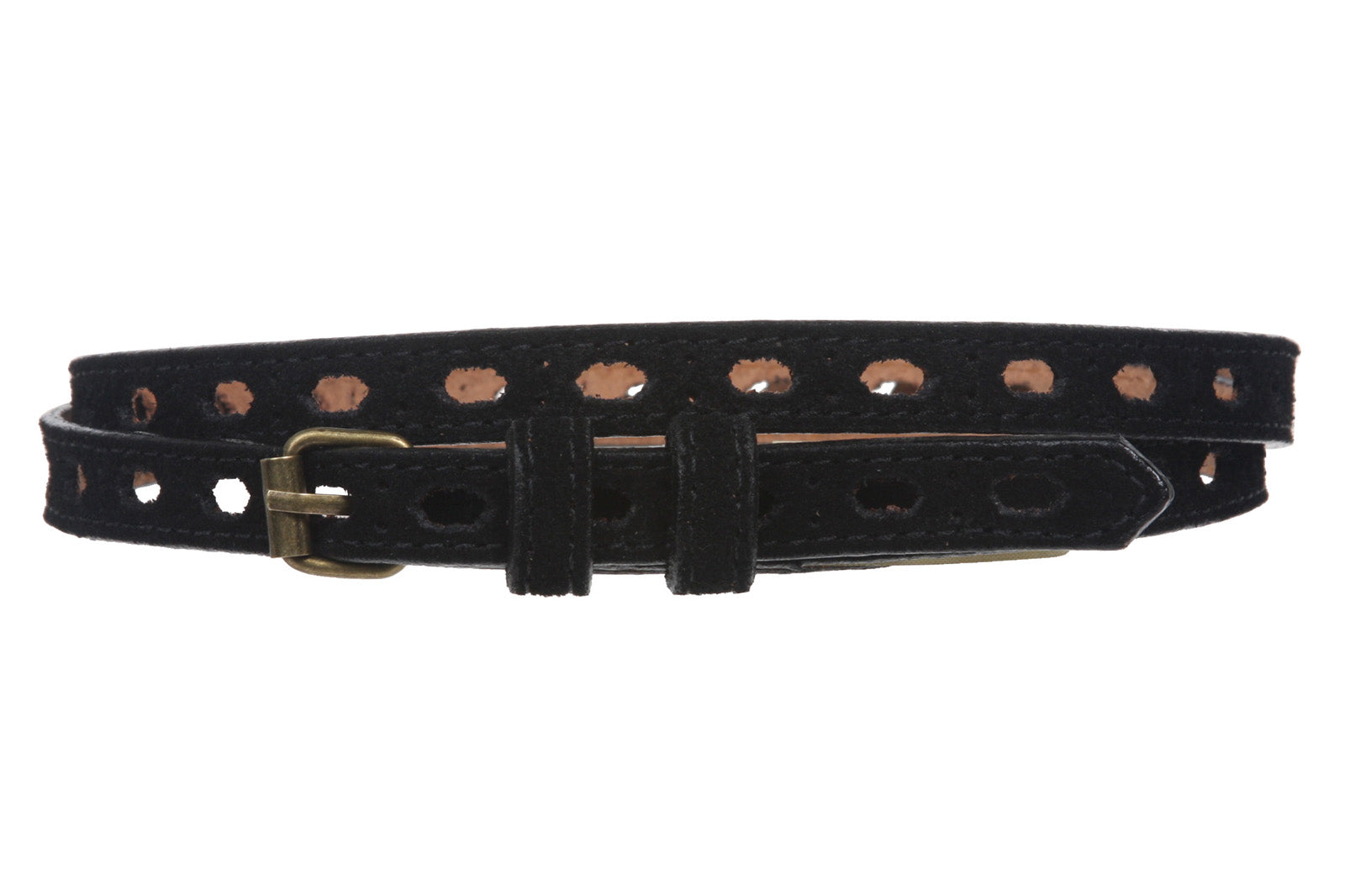Women's 1/2" (12mm) Skinny Stitching Perforated Leather Belt - OnlineBelts