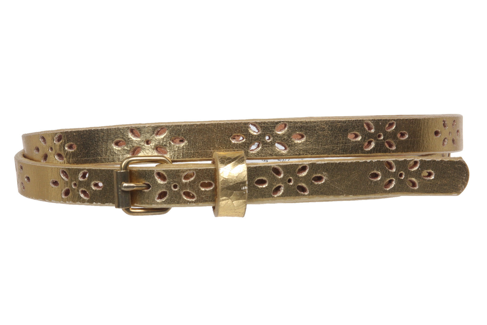 Women's 1/2" (12mm) Skinny Perforated Metallic Leather Belt - OnlineBelts