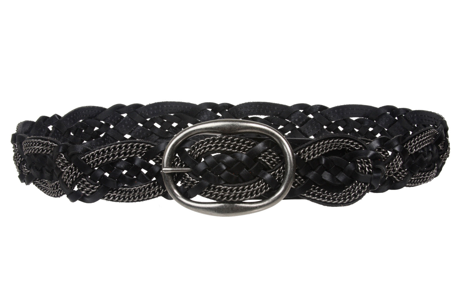 Women's 1 3/4" (45 mm) Braided Weave Leather Belt with Chain Detail - OnlineBelts