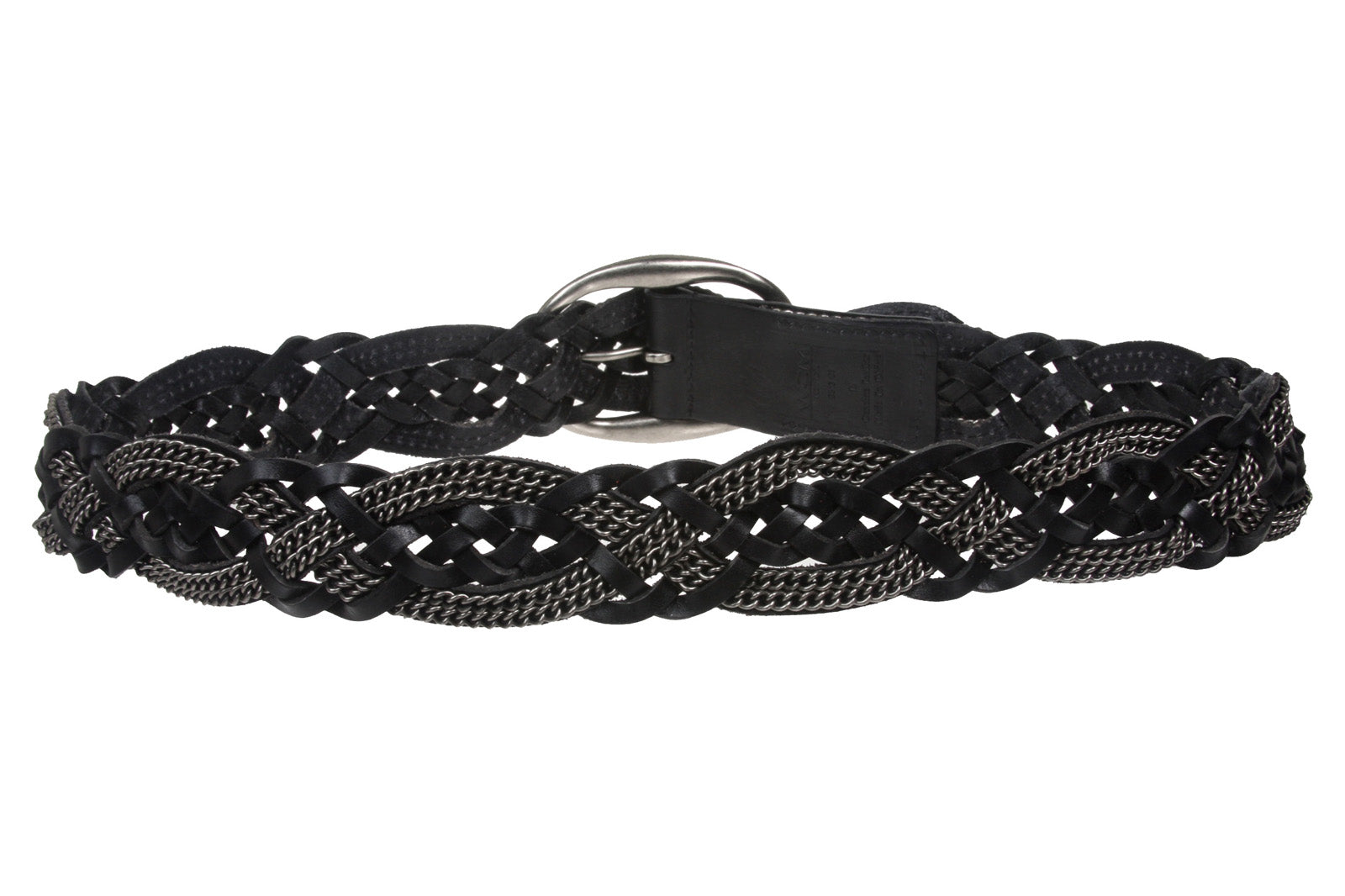 Women's 1 3/4" (45 mm) Braided Weave Leather Belt with Chain Detail - OnlineBelts