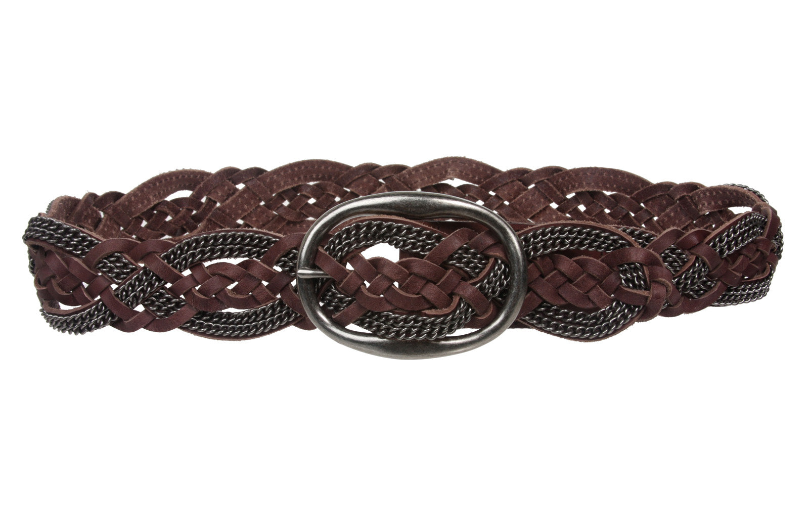 Women's 1 3/4" (45 mm) Braided Weave Leather Belt with Chain Detail - OnlineBelts
