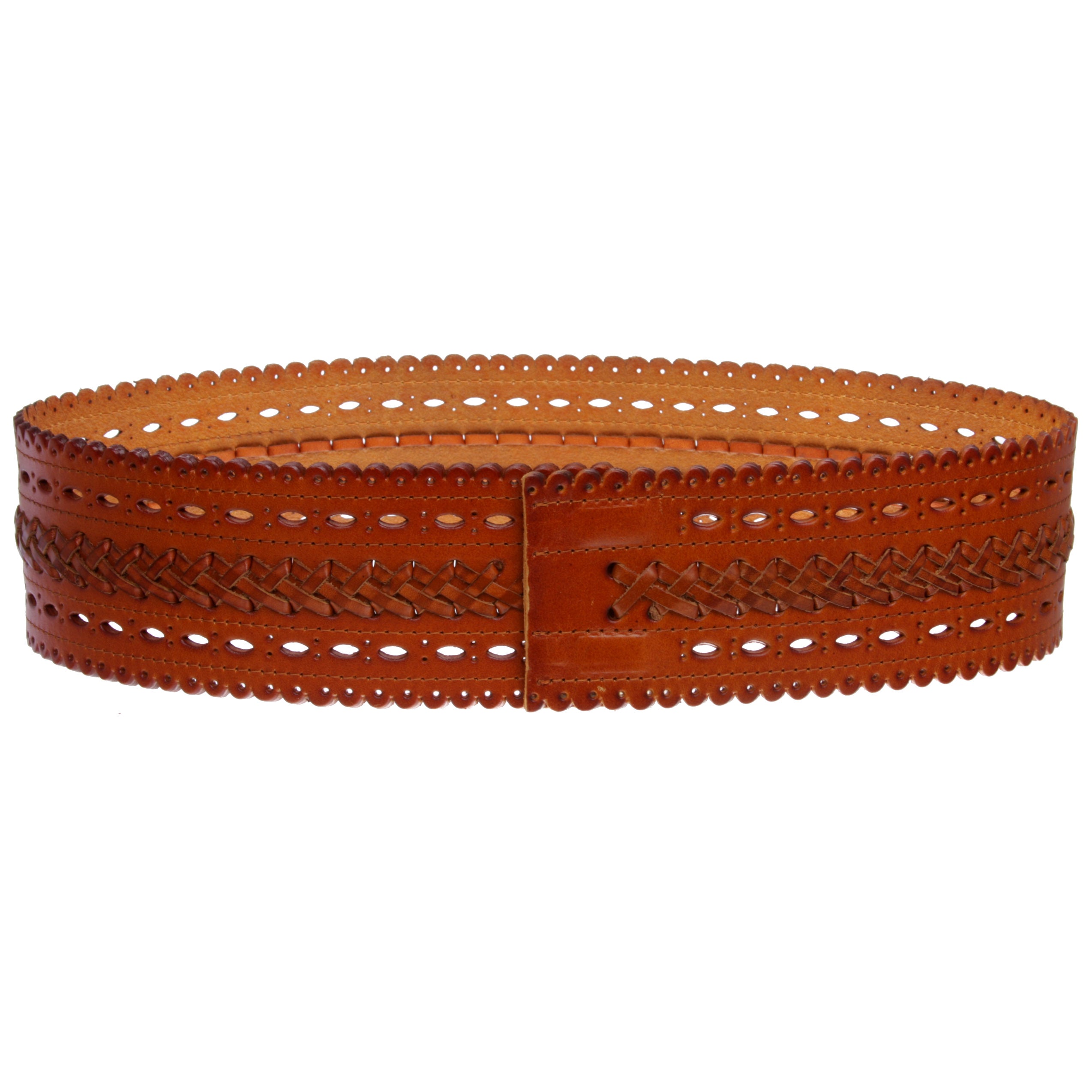 2 7/8" (72mm) Wide High Waist Perforated Braided Leather Belt - OnlineBelts