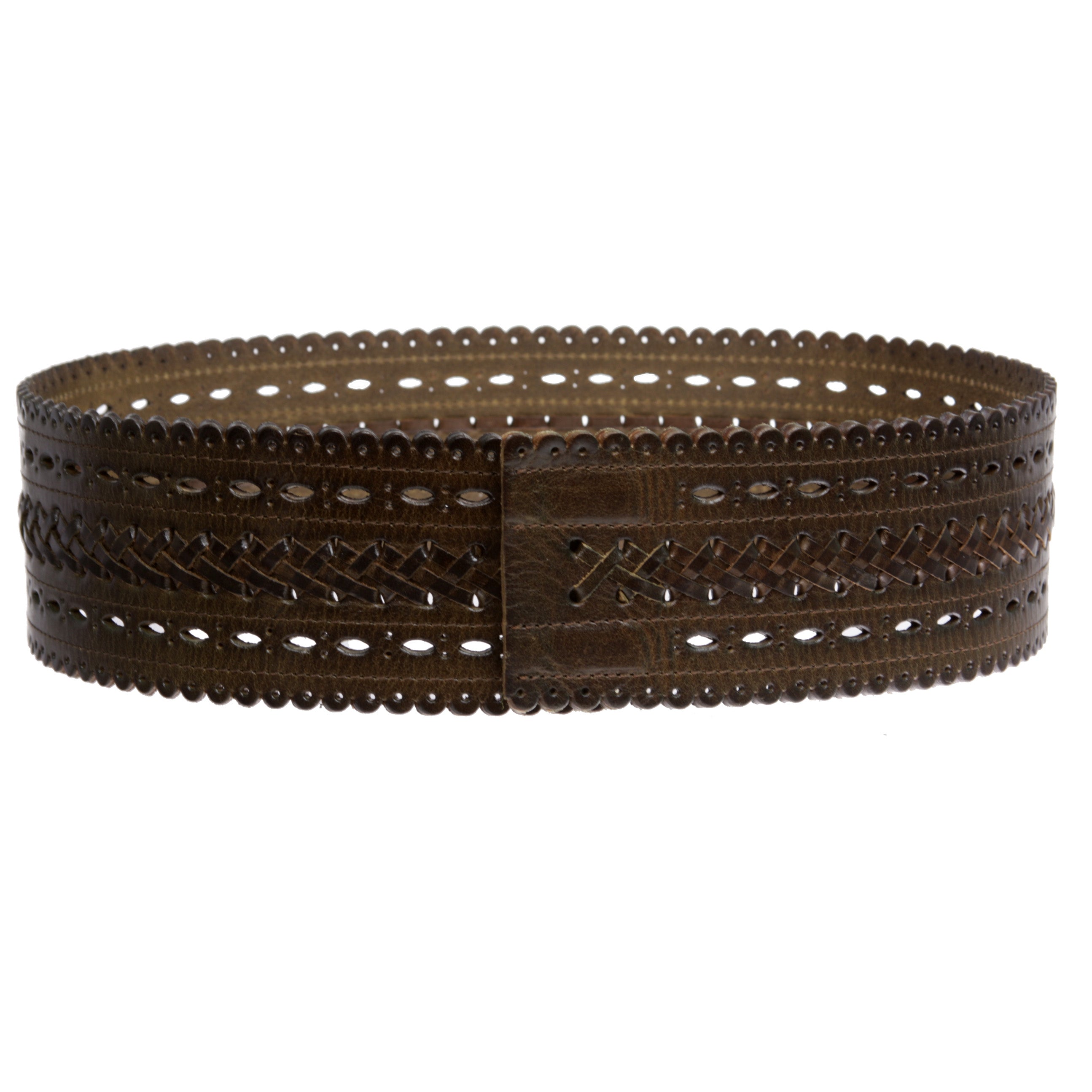 2 7/8" (72mm) Wide High Waist Perforated Braided Leather Belt - OnlineBelts