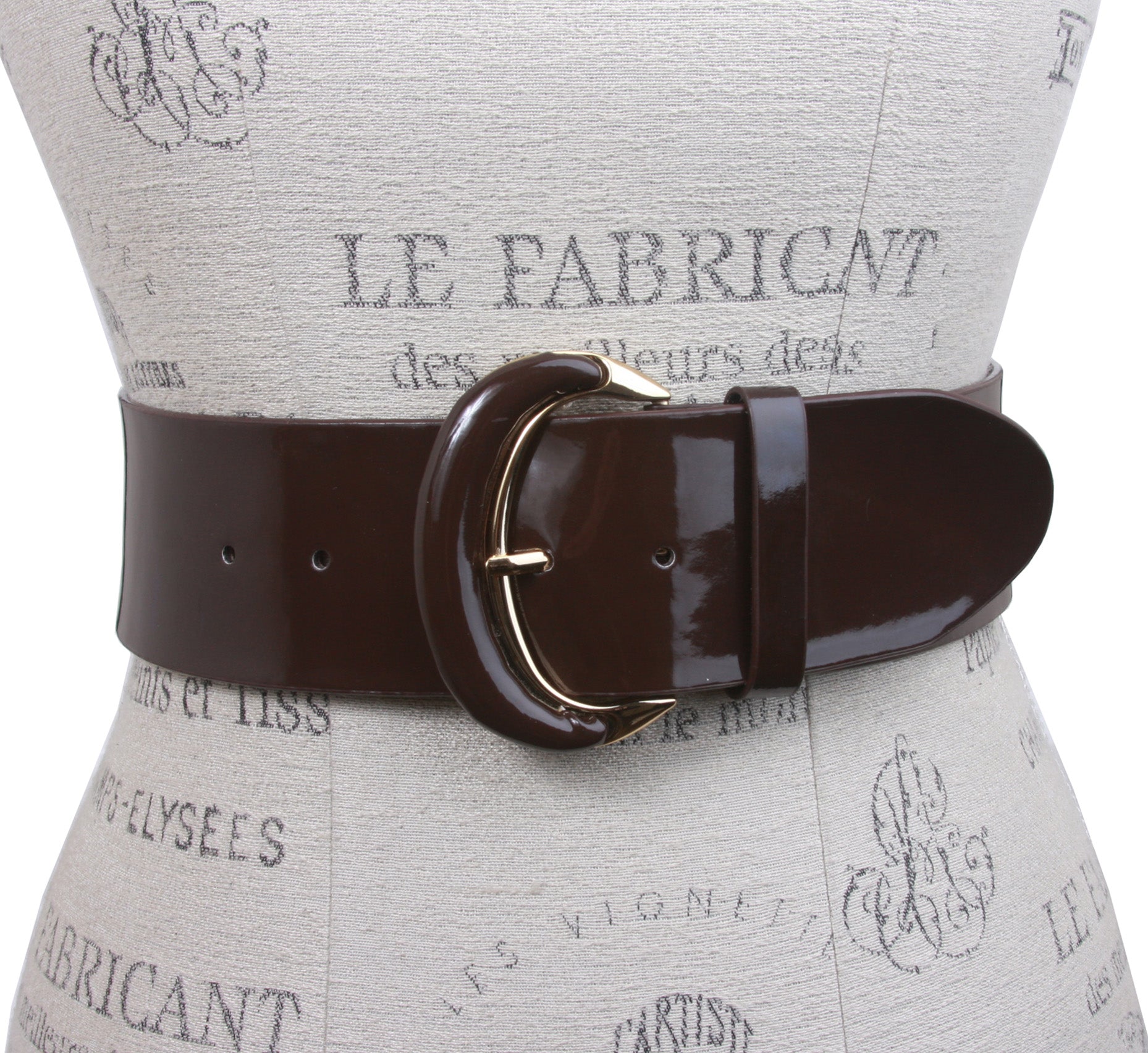 Ladies Oval Gold Buckle Wide Patent Contour Leather Belt - OnlineBelts
