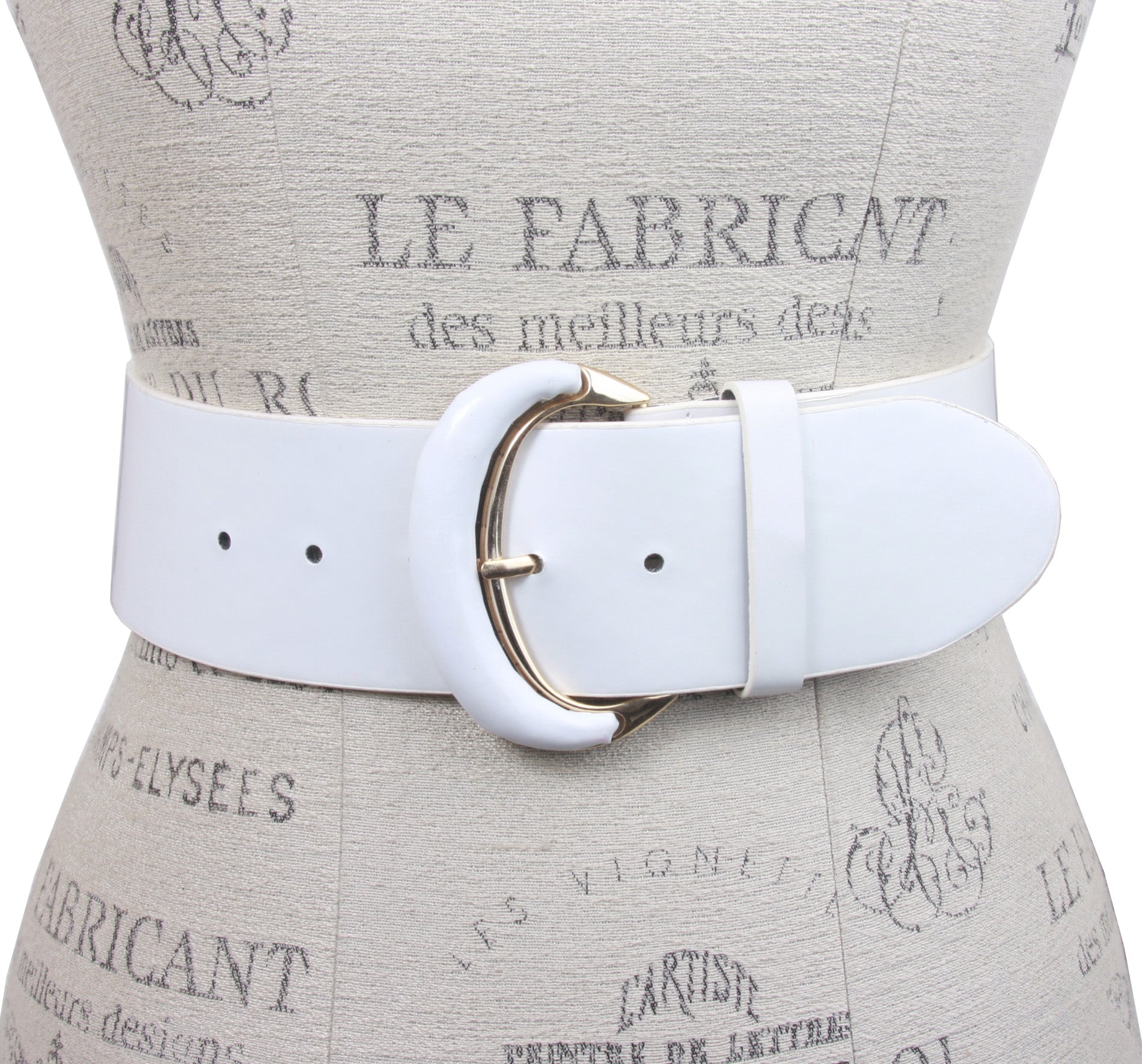 Ladies Oval Gold Buckle Wide Patent Contour Leather Belt - OnlineBelts