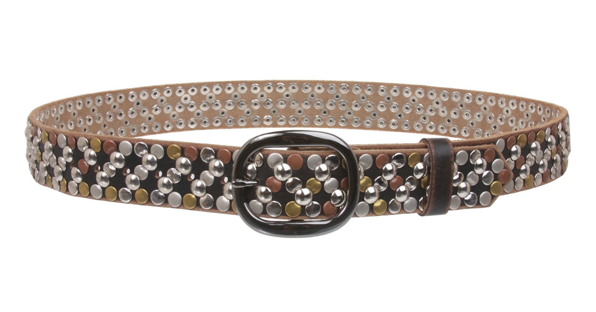 1 1/2" Vintage Cowhide Multiple-color Nailheads Studded Leather Jean Belt - OnlineBelts