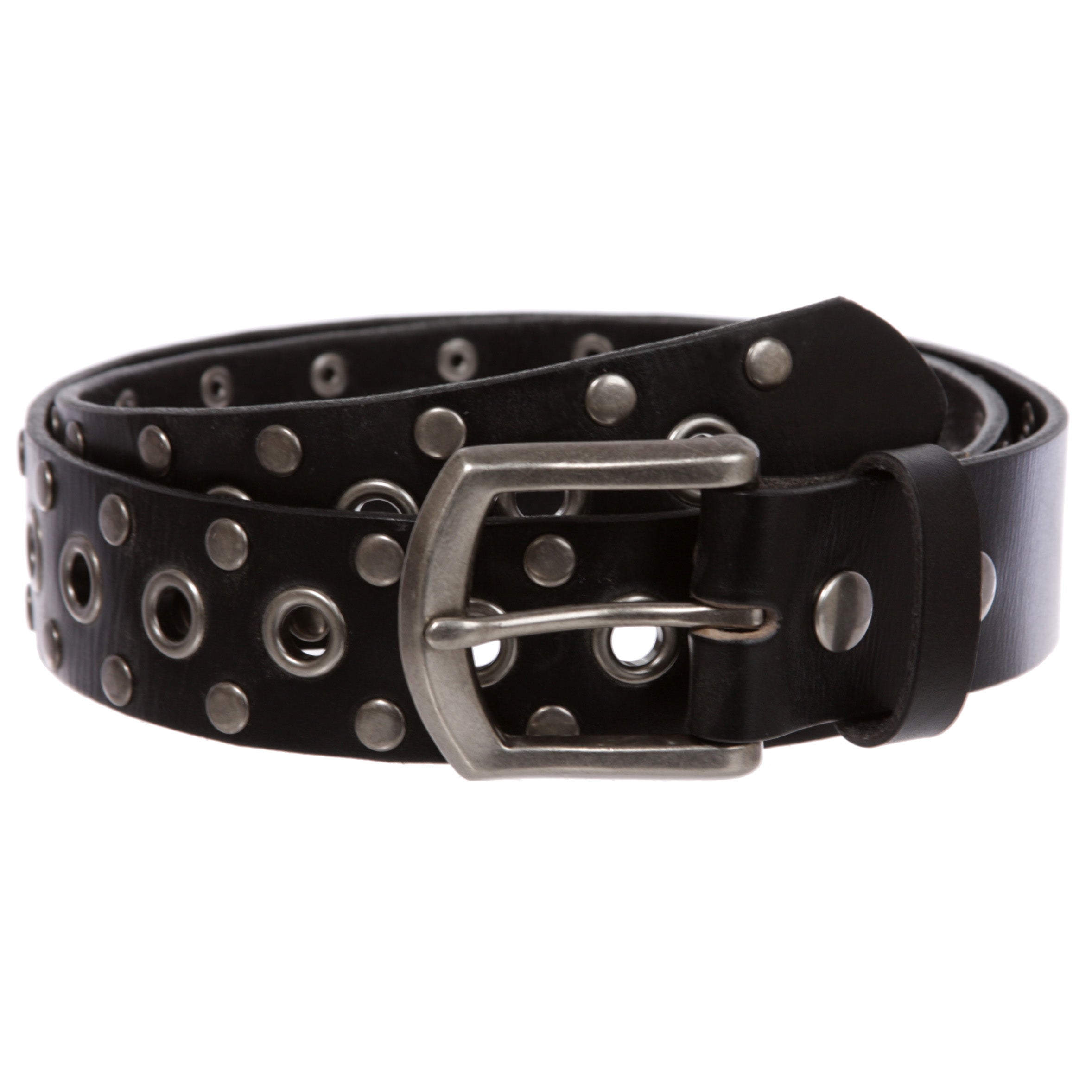 Casual Riveted Studded Grommets & Studs Solid Leather Belt - OnlineBelts