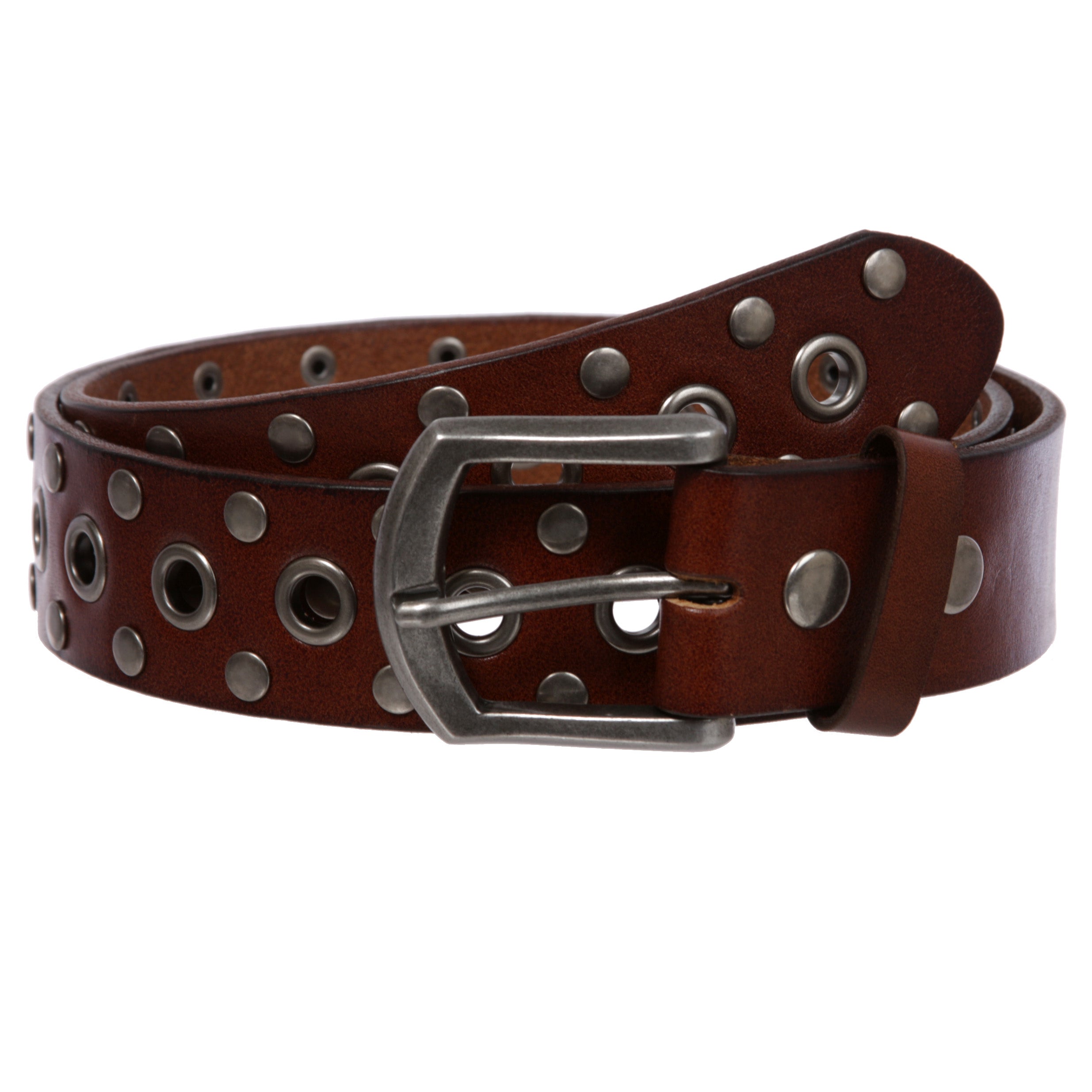 Casual Riveted Studded Grommets & Studs Solid Leather Belt - OnlineBelts