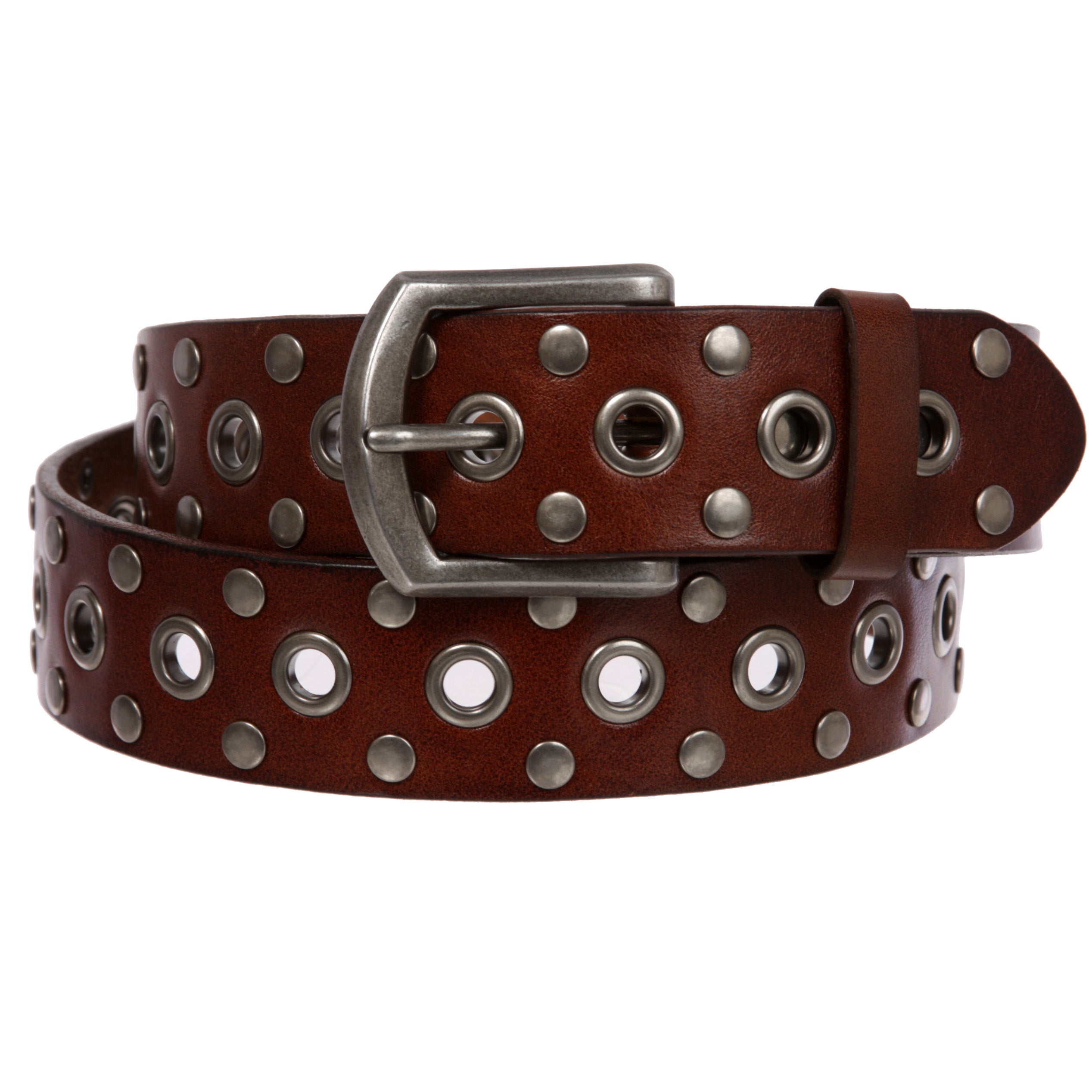 Casual Riveted Studded Grommets & Studs Solid Leather Belt - OnlineBelts
