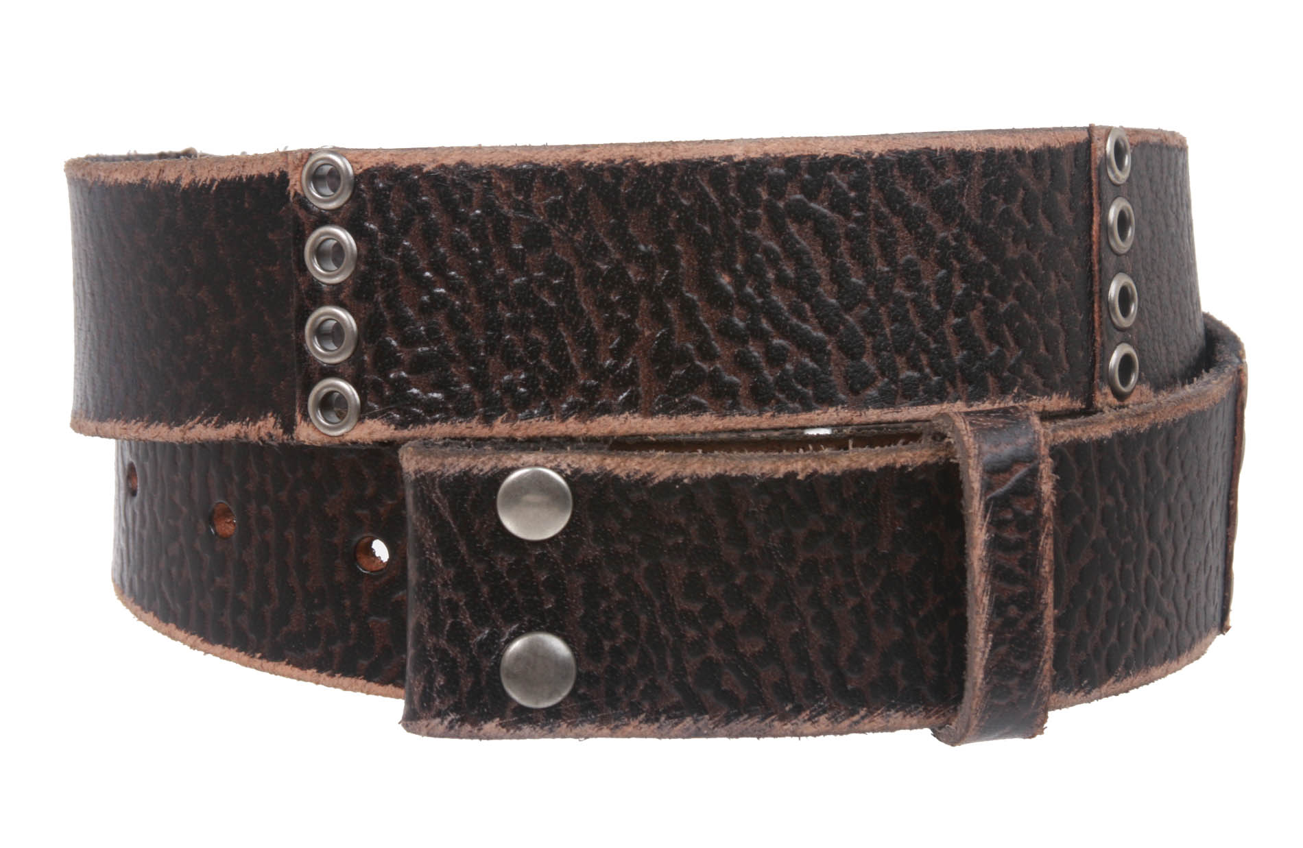 Snap On Oil Tanned Vintage Grommets Genuine Leather Belt Strap - OnlineBelts