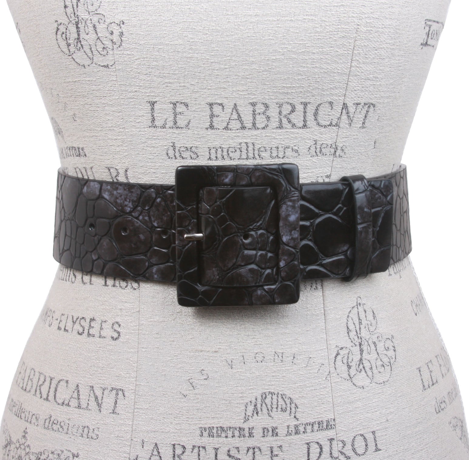 2 1/2" Two Tone Faux Alligator High Waist Patent Square Leather Belt - OnlineBelts