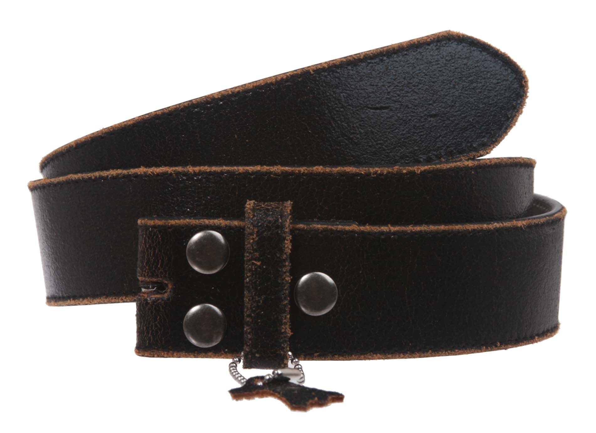 Snap On Plain Crack Print Stitching Edged Vintage Leather Replacement Belt Strap - OnlineBelts