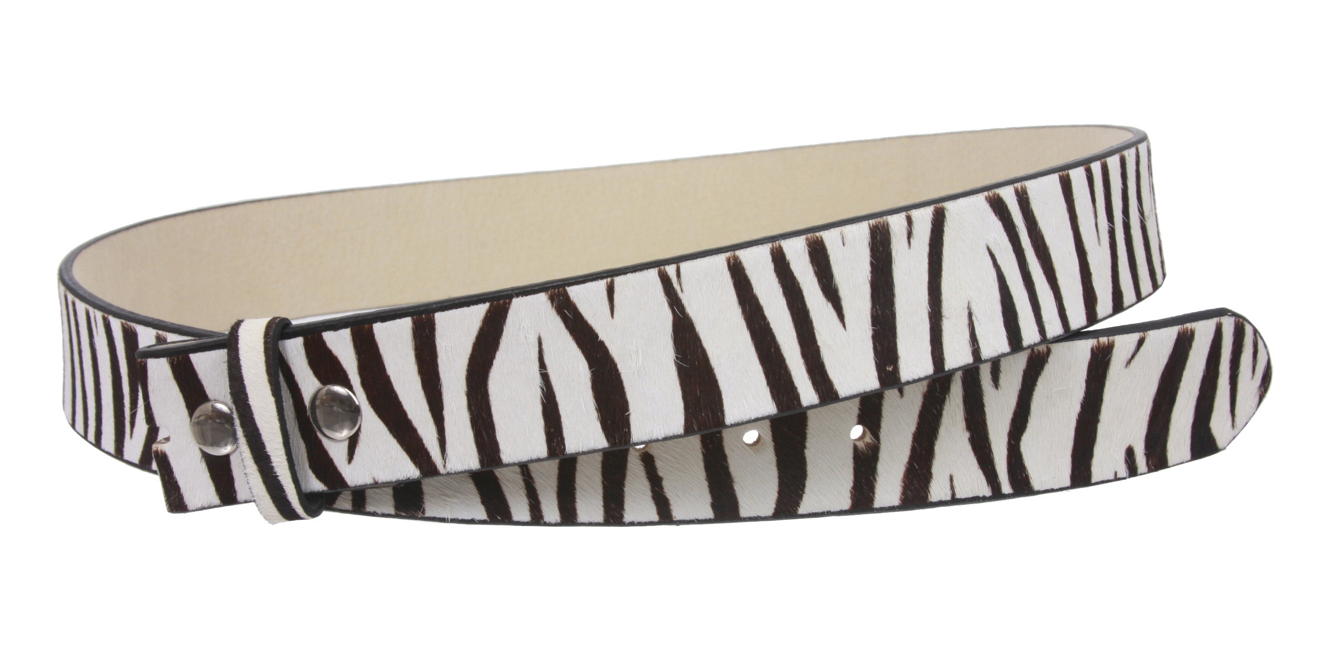 Snap On Cow Hair Zebra Print Leather Belt Strap - OnlineBelts