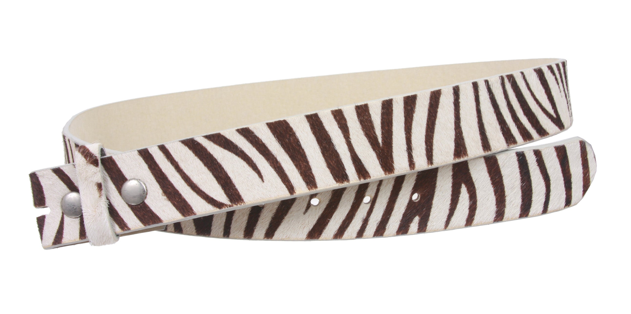 Snap On Cow Hair Zebra Print Leather Belt Strap - OnlineBelts