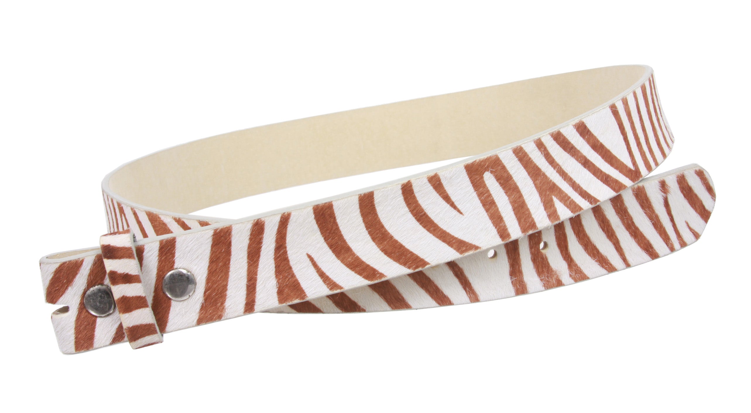 Snap On Cow Hair Zebra Print Leather Belt Strap - OnlineBelts