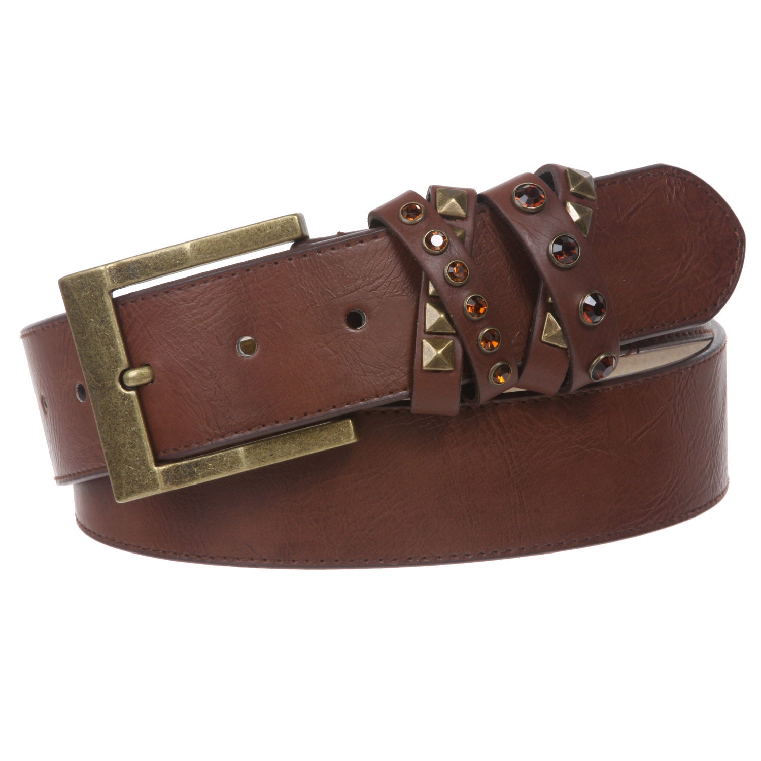 Women's Stitch Leather Jean Belt With Rhinestone Loop Detail - OnlineBelts