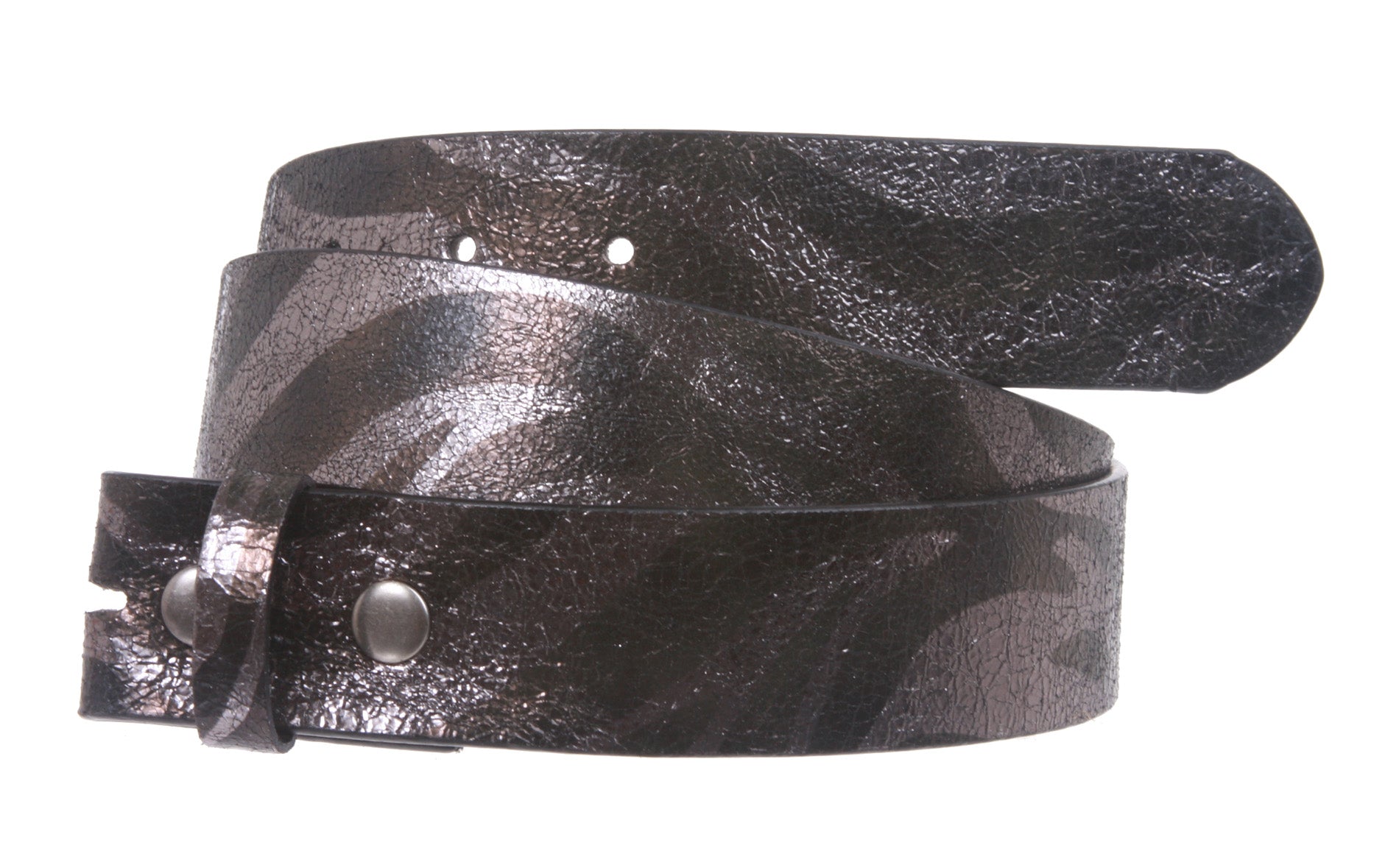 1 1/2'' Snap on Zebra Print Metallic leather Strap - OnlineBelts