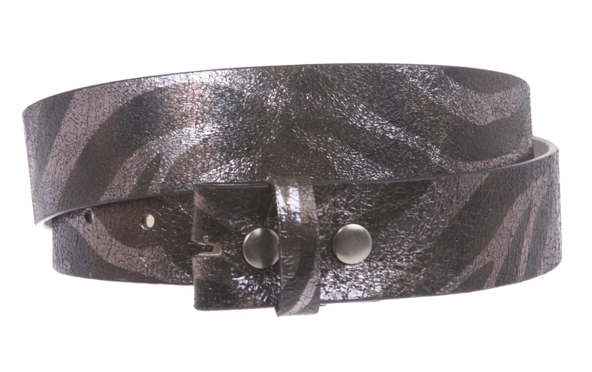 1 1/2'' Snap on Zebra Print Metallic leather Strap - OnlineBelts