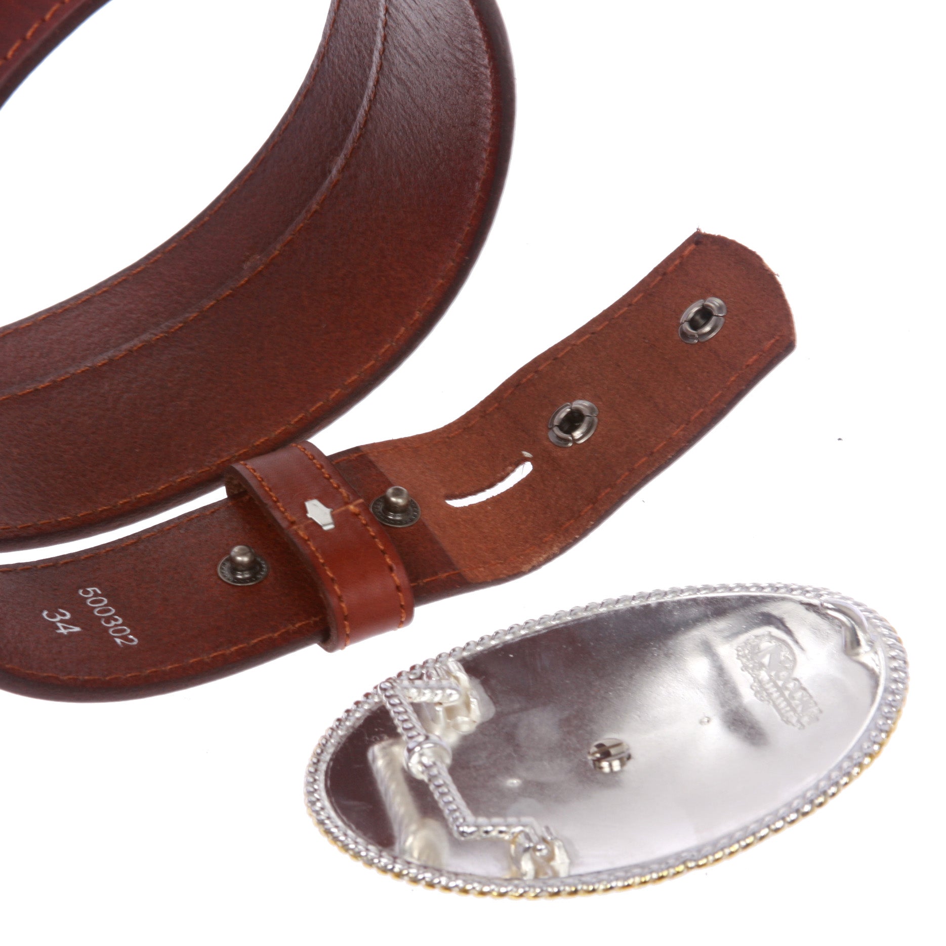 Western Cowboy Silver Buckle with Gold Soaring Eagle Leather Belt - OnlineBelts